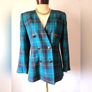 WORTHINGTON Teal and Black Plaid Double-Breasted Women's. Size 4